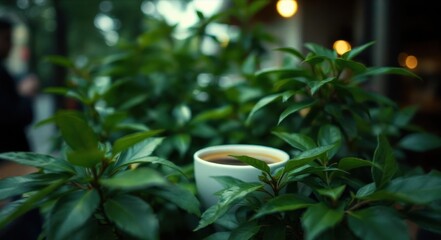 Cozy Coffee Break Among Lush Greenery