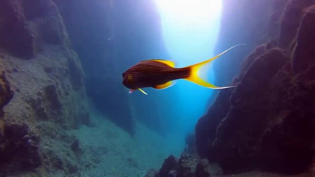 yellowfish gracefully gliding over the colorful coral reef floor