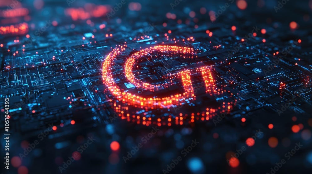 Poster futuristic network of technology illuminated circuit patterns and digital design elements