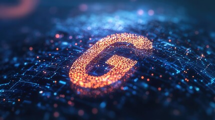 Illuminated digital 'g' on a networked background representing technology and innovation in the digital age