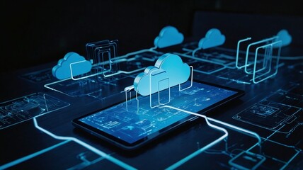 Digital Cloud Connectivity in Blue-Toned Environment - AI Illustration