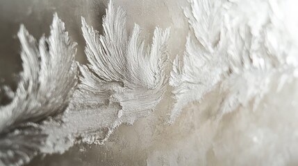Detailed frost patterns on a glass surface, showcasing the delicate, natural artistry of winter's touch