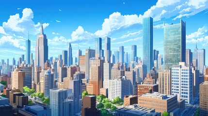 Fototapeta premium Stunning Cityscape with Tall Buildings and Blue Sky - Urban Architecture and Modern Design
