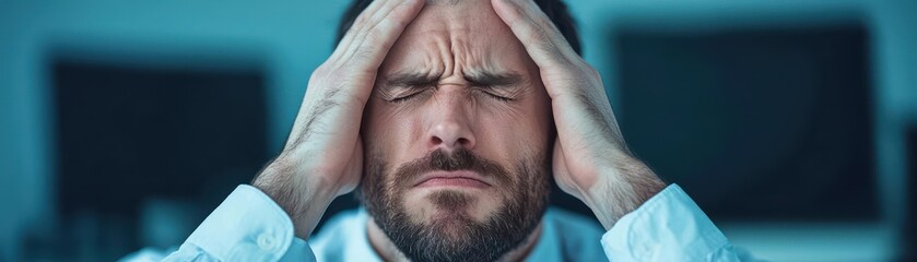 Obraz premium Business professional stretching at an ergonomic desk, focusing on muscle strain prevention and wellness