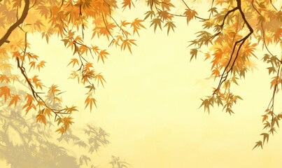 Golden Autumn Leaves, Branch With Yellow Foliage, Nature's Beauty, Abstract Art, Fall Season