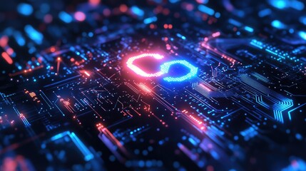 Fototapeta premium Exploring the intersection of technology and digital artistry a vivid representation of neon circuitry in a futuristic landscape