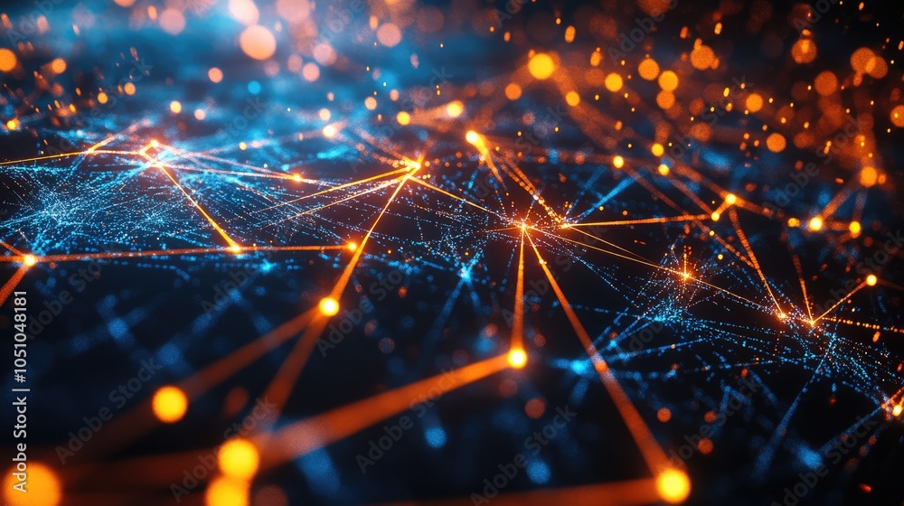 Poster exploring the dynamic interconnections of data through a vivid representation of technology and inno