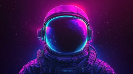 Astronaut Gazing at Earth in Neon Glow