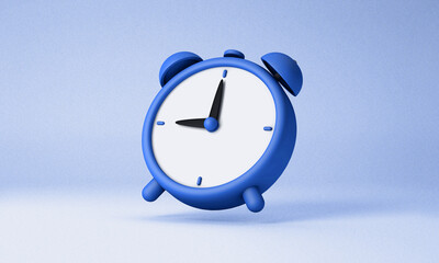 Icon in blue color of an old alarm clock. 3D illustration.