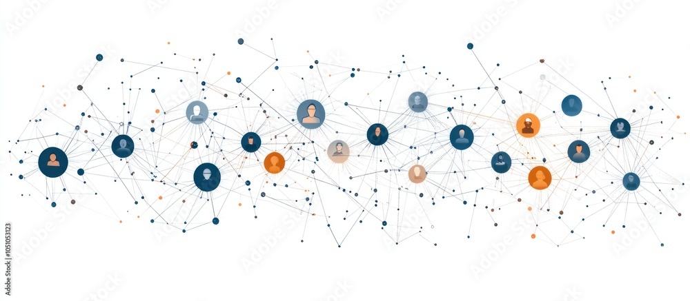 Canvas Prints abstract network of connected nodes with human figures, representing interconnectedness, communicati