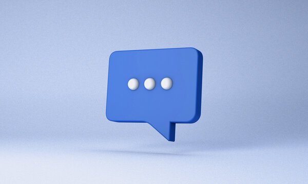 Icon in blue color of speech and chat bubble isolated. 3D illustration