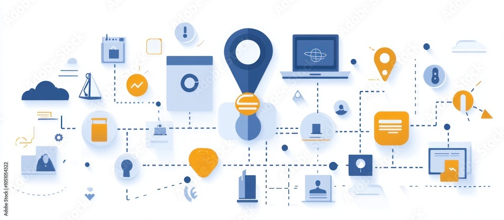 Wall mural abstract illustration of a network of connected objects representing data, technology, and connectio