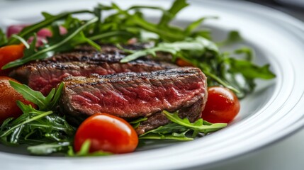 Juicy Steak with Fresh Arugula and Cherry Tomatoes