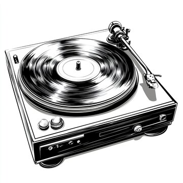 recommend clip art: Black and White Illustration of a Vintage Record Player
