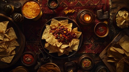 Fototapeta premium Rustic Nachos Arrangement in Soft Light Setting