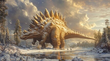 Fototapeta premium Giant Stegosaurus in a Winter Landscape