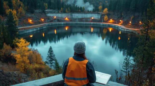 Ingenieros de embalses y renovables en acci&oacute;n. Concepto de esfuerzo e industria.



