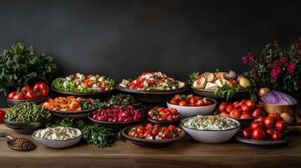 Colorful Eastern Salad Arrangement in Soft Light