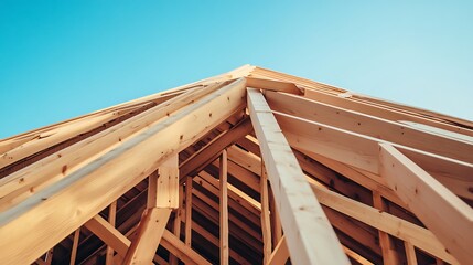 Roof Construction Frame with Blue Sky