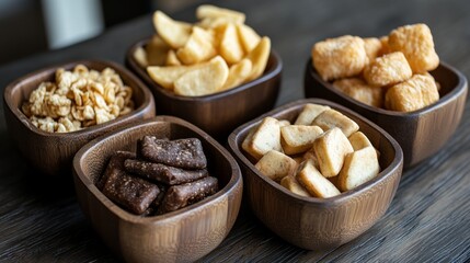 Obraz premium Assorted Organic Snacks in Bamboo Bowls
