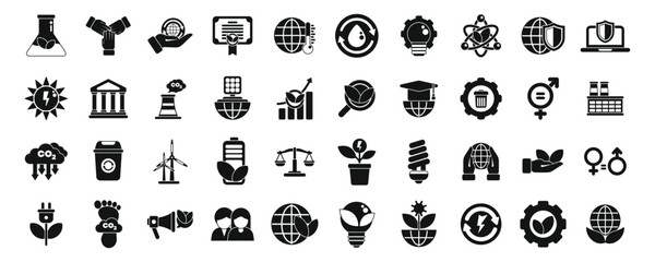 Esg icons set. Diverse icons representing environmental sustainability, highlighting green practices, global responsibility, and eco conscious initiatives