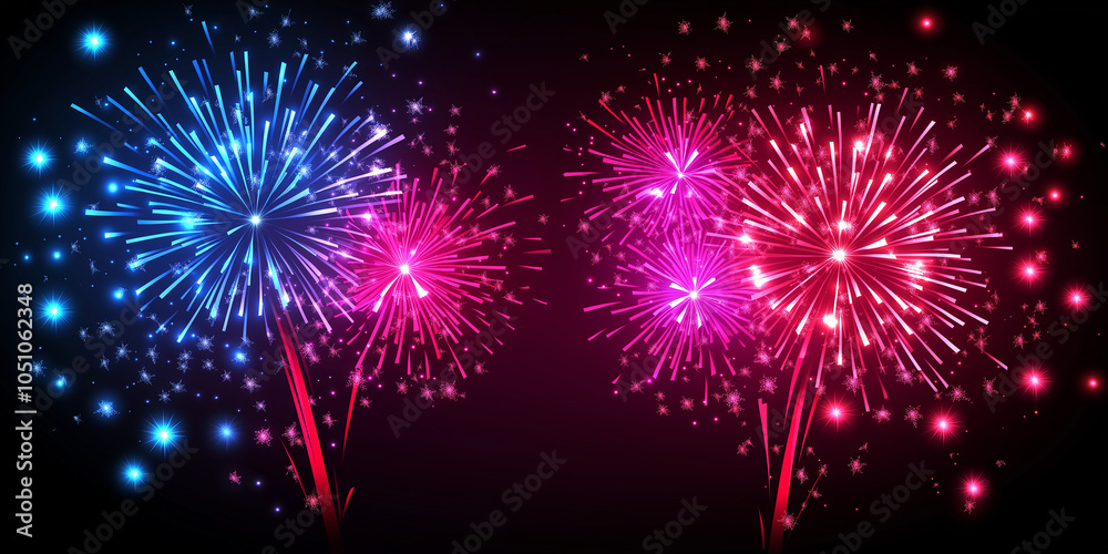Poster colorful fireworks exploding in night sky creating festive atmosphere