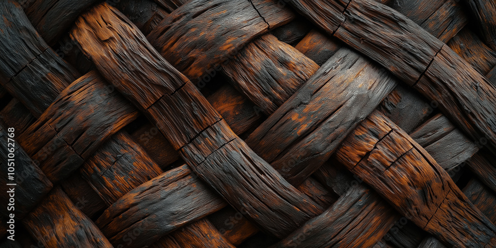 Poster intertwined dark wood planks creating rustic woven texture
