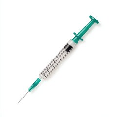 Fototapeta premium A medical syringe used for injections or vaccinations, featuring a clear barrel and a green plunger for easy visibility.