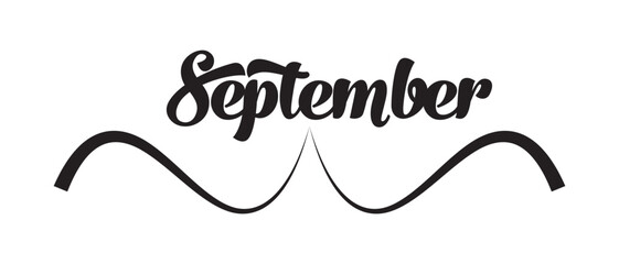 September and hello September lettering with hand drawn vector icon. flat style isolated on white background.