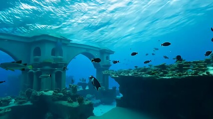 An immersive Lost Chambers Aquarium Atlantis Dubai highlighting underwater halls tunnels that house array marine life alongside engaging feeding sessions visitors