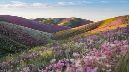 Obraz premium Vibrant Wildflowers Blooming on Rolling Hills