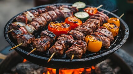Focus on Flavorful Grilled Skewers with Rustic Background