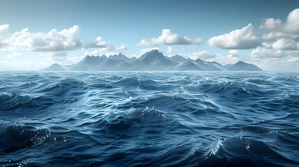 Fototapeta premium Ocean Waves and Mountain Silhouette - Realistic Image