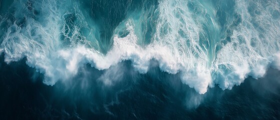 An above view of a cascading waterfall with hazy, colorful waters.