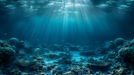 Obraz premium Underwater Seabed with Sun Rays Realistic Image