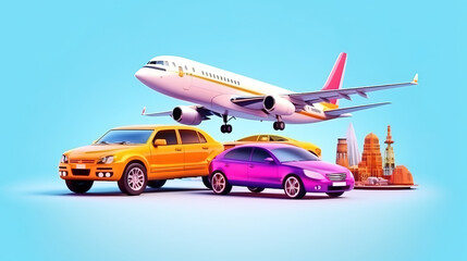 Beautiful Vibrant Transportation Cartoon Concept in Flat Vector Style