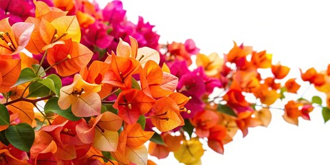 Vibrant red bougainvillea flowers against white background