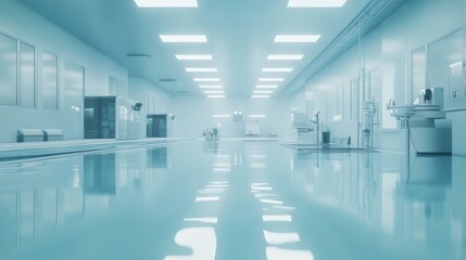 A large, empty room with a blue floor and white walls