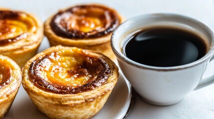 Pastel de Nata with Espresso Close-Up Shot