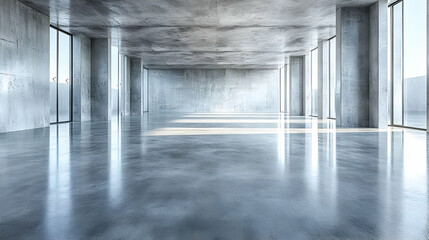 Concrete Room with Windows 3D Render