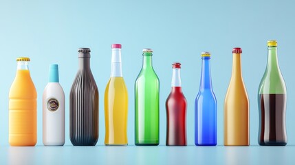 Vibrant Beverages in 3D Style on Neutral Background
