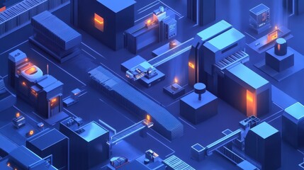 A blue and orange cityscape with a lot of buildings and a lot of lights