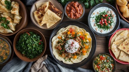 Traditional Meals with Artistic Arrangement in Rustic Kitchen