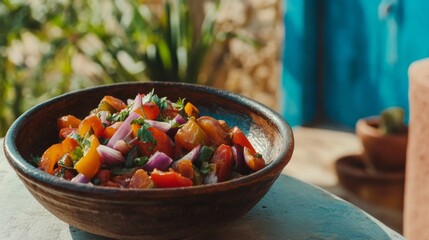 Fresh Salad with Bell Peppers and Red Onions