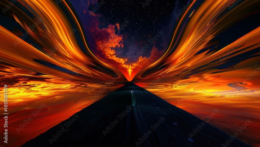 Canvas Prints a path leads to a glowing sky with stars and clouds. ai.