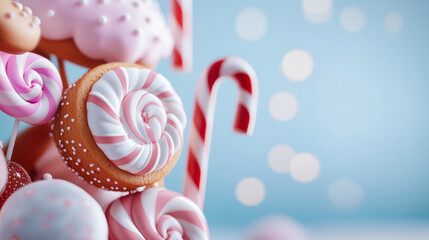 3D vibrant Christmas sweets with lollipops and candy canes promoting joyful holiday indulgence