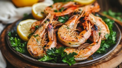 Grilled Shrimp with Parsley and Lemon Presentation