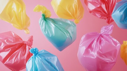 Waste sorting, garbage sorting. Trash separation concept. Colorful trash bags background