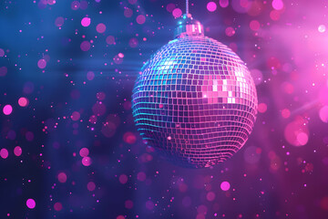 Fototapeta premium Vibrant purple and pink background with a disco ball, perfect for creating lively party-themed designs or promotional materials. 