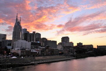 Nashville City Skyline with Pink Purple Sunset 